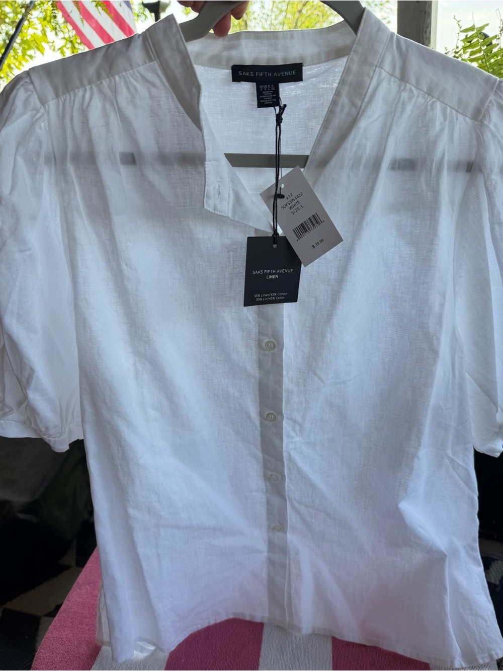 Saks Fifth Avenue Women’s White Linen Button-Up blouse L